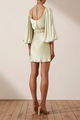 Shona Joy Giselle Balloon Sleeve Mini Dress with Belt Green Size 10 for rent on The Volte - image 2