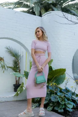 St. Cloud Label Milan Space Dye Mock Neck Knit Top and Savannah Space Dye Knit Skirt Set Pink Size 6 for rent on The Volte - image 1