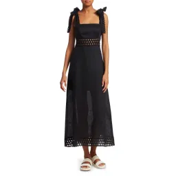 Zimmerman Verity Tie-Shoulder Linen Maxi Dress Black Size 0 for rent on The Volte - image 1