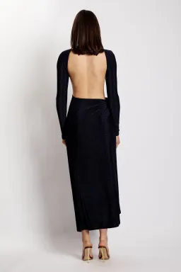 Meshki Christina Backless Maxi Wrap Dress in Navy Shimmer Size 8 for rent on The Volte - image 4