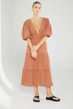 Sovere Reason Midi Dress in Cinnamon Brown Size 12 for rent on The Volte - image 1