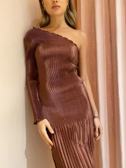 L'Idee Soiree One Shoulder L/S Dress Brown Size 6 for rent on The Volte - image 7
