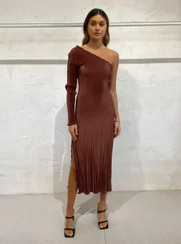 L'Idee Soiree One Shoulder L/S Dress Brown Size 6 for rent on The Volte - image 4