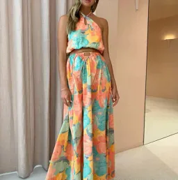 New Romantics Dolce Vita Halter Crop Size 10 and Maxi Skirt Size 8 Set Summer Rose Print for rent on The Volte - image 4