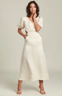 Ginia Indienne Silk Linen Midi Dress White Size 10 for rent on The Volte - image 1