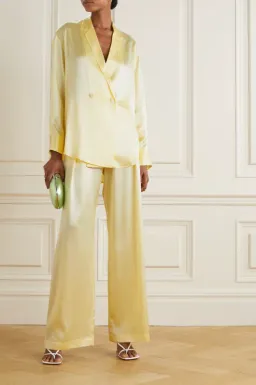 Michael Lo Sordo Relaxed Silk Boy Pants Pale Yellow Size AU 4 for rent on The Volte - image 1