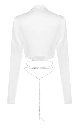 Michael Lo Sordo Crystalline Crop Wrap Silk Shirt White Size 4 for rent on The Volte - image 3