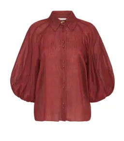 Aje Palms Puff Sleeve Shirt Burgundy Size 12 for rent on The Volte - image 3