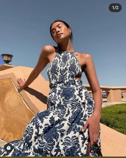 Shona Joy Diana Shirred Backless Midi Dress Print Size 6 for rent on The Volte - image 7