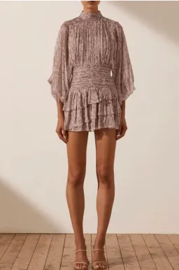 Shona Joy Paulette Long Sleeve Ruched Mini Dress Print Size 6 for rent on The Volte - image 1