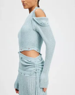 Christopher Esber Deconstruct Long Sleeve Knit Dress Ice Blue Size 8 for rent on The Volte - image 2