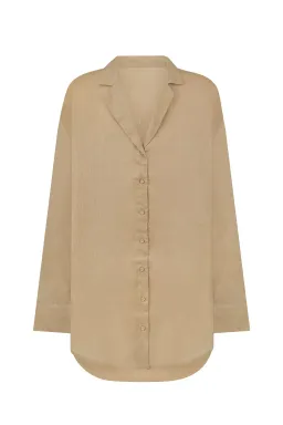 Zulu & Zephyr Linen Shirt Camel Brown Size 8 for rent on The Volte - image 4