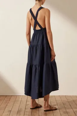 Shona Joy Ligia Plunged Cross Back Midi Dress Navy Size 6 for rent on The Volte - image 3