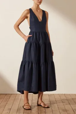 Shona Joy Ligia Plunged Cross Back Midi Dress Navy Size 6 for rent on The Volte - image 1