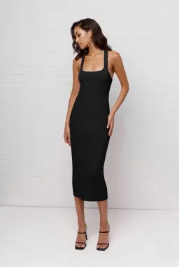 By Johnny T-Bar Rib Midi Dress Black Size 8 for rent on The Volte - image 1