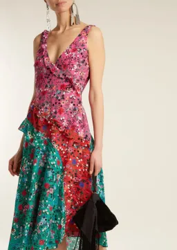 Saloni Aggie Ruffle Midi Dress Print Size 6 for rent on The Volte - image 4