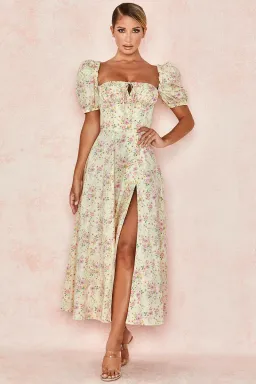 House of CB Tallulah Puff Sleeve Midi Sundress Lemon Floral Size 8 for rent on The Volte - image 1