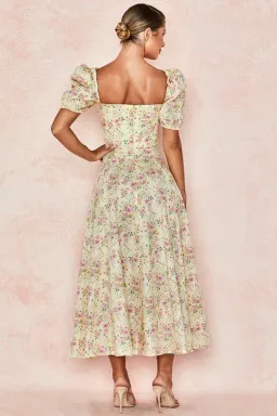 House of CB Tallulah Puff Sleeve Midi Sundress Lemon Floral Size 8 for rent on The Volte - image 2