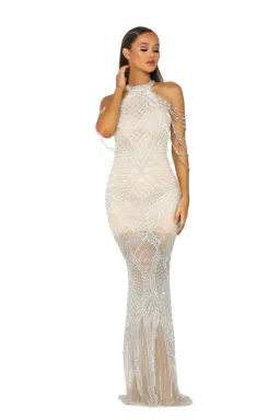 Portia and Scarlett Lilly Audrey Couture Gown Silver Crystal Beaded Size 12 for rent on The Volte - image 1