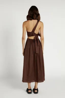 Dissh Keating Choc Linen Knot Mini Dress Brown Size S for rent on The Volte - image 2