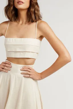 Dissh Aisle Pearl Linen Pleated Crop Top Cream Size 14 for rent on The Volte - image 4