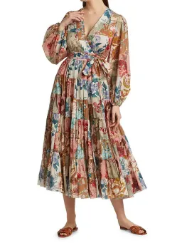 Zimmermann Cassia Patch Wrap Midi Dress Print Size 10 for rent on The Volte - image 3
