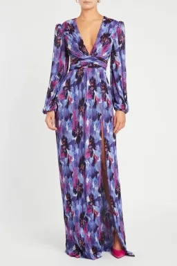 Rebecca Vallance Purple Rain Gown Print Size 10 for rent on The Volte - image 1