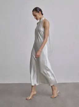 Silk Maison French Bow Halterneck Silk Maxi Dress White Size XS for rent on The Volte - image 3