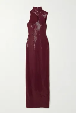 Yara Sequined Jersey Turtleneck Maxi Dress Burgundy Size 10 for rent on The Volte - image 1