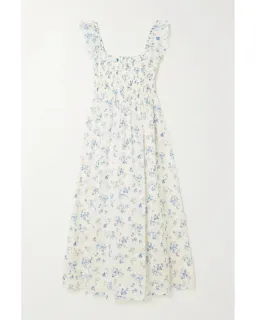 Reformation Noreen Shirred Cotton Voile Midi Dress Floral Print Size AU 10 for rent on The Volte - image 3