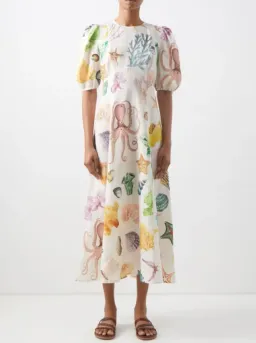 Alemais Adella Atlantis-print Linen-voile Midi Dress Print Size 12  for rent on The Volte - image 3