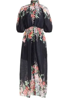 Zimmermann Bellitude Shirred Waist Midi Dress in Dark Navy Floral Size 0 / AU 8  for rent on The Volte - image 4