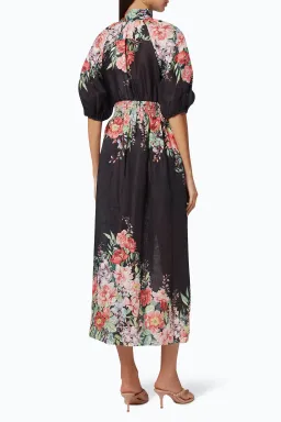 Zimmermann Bellitude Shirred Waist Midi Dress in Dark Navy Floral Size 0 / AU 8  for rent on The Volte - image 2