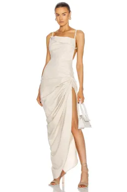 Jacquemus La Robe Saudade Asymmetrical Dress in Neutral Beige Size 36 for rent on The Volte - image 1
