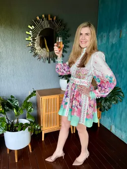 Zimmermann Jude Buttoned Mini Dress in Aqua Gradient Floral Print Size 2/ AU 12 for rent on The Volte - image 3