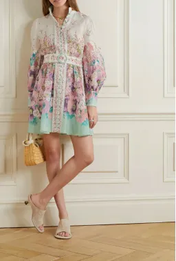 Zimmermann Jude Buttoned Mini Dress in Aqua Gradient Floral Print Size 2/ AU 12 for rent on The Volte - image 5