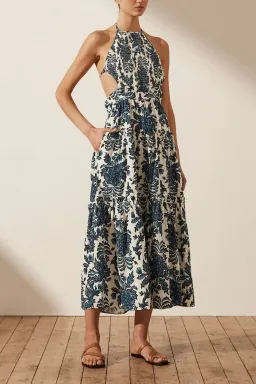 Shona Joy Diana Shirred Backless Midi Dress Print Size 10 for rent on The Volte - image 1