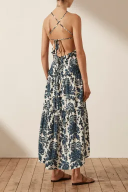 Shona Joy Diana Shirred Backless Midi Dress Print Size 10 for rent on The Volte - image 2