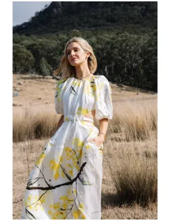 Aje Mimosa Cut-out Midi Dress In Wattle Print Size 8 for rent on The Volte - image 3