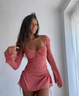 House Of CB Baby Chiffon Cutout Halter Mini Dress Pink Size 6 for rent on The Volte - image 5