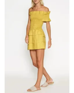 Sir The Label Marielle Ruched Dress Mustard Yellow Size AU 8 for rent on The Volte - image 1