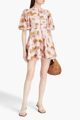 Zimmermann Day Mini Dress Pink/Gold Toile Size 2 / Au 12 for rent on The Volte - image 1