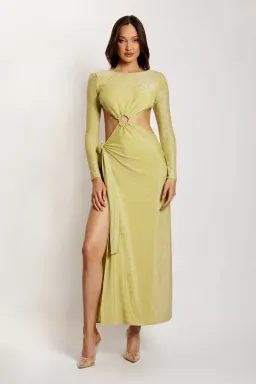 Meshki Christina Backless Maxi Wrap Dress Green Shimmer Size L for rent on The Volte - image 1