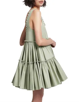 Aje Hushed Cotton Square Neck Mini Dress in Bamboo Green Size 14  for rent on The Volte - image 2