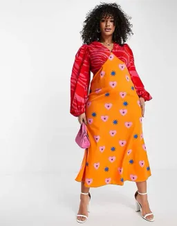 Never Fully Dressed Plus Balloon Sleeve Maxi Dress in Contrast Graphic Print  Size 20  for rent on The Volte - image 1