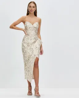 Bariano Adelina Metallic Midi Dress Gold Size 10 for rent on The Volte - image 1