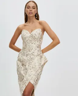 Bariano Adelina Metallic Midi Dress Gold Size 10 for rent on The Volte - image 2