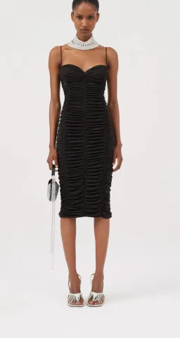 Magda Butrym Fitted Sweetheart Midi Dress Brown Size 36 for rent on The Volte - image 1