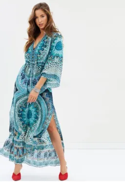 Camilla Drawstring Button Up Dress Turn On The Charm Print Size L for rent on The Volte - image 4