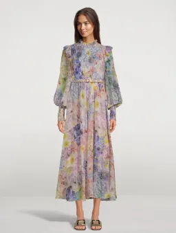Zimmermann Rhythmic Shirred Midi Dress Floral Size 1 / Au 10 for rent on The Volte - image 1